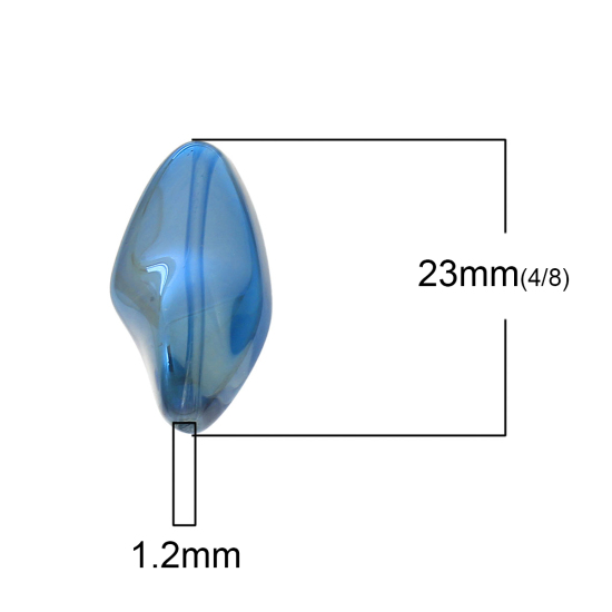Picture of Glass Loose Beads Irregular Ink Blue Transparent About 23mm x 13mm, Hole: Approx 1.2mm, 20 PCs