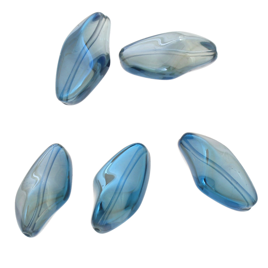 Picture of Glass Loose Beads Irregular Ink Blue Transparent About 23mm x 13mm, Hole: Approx 1.2mm, 20 PCs