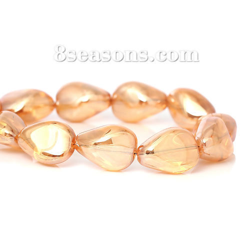 Picture of Glass Loose Beads Teardrop Champagne Transparent About 18mm x 14mm, Hole: Approx 1.5mm, 20 PCs