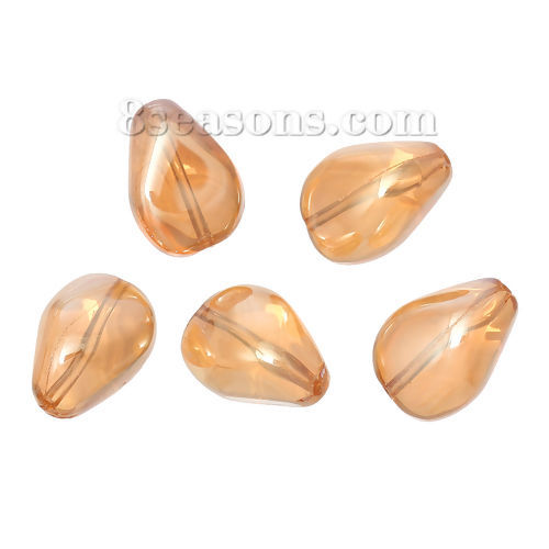Picture of Glass Loose Beads Teardrop Champagne Transparent About 18mm x 14mm, Hole: Approx 1.5mm, 20 PCs