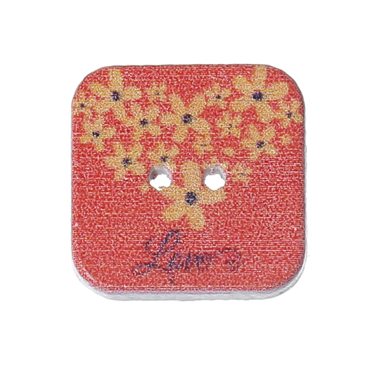 Immagine di Legno Bottone da Cucire ScrapbookBottone Quadrato Acqua Rossa Due Fori Fiore Disegno 20mm x 20mm, 50 Pz