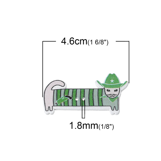 Picture of Natural Wood Sewing Buttons Scrapbooking Cowboy Dachshund Dog Animal Green 2 Holes Stripe Pattern 46mm(1 6/8") x 23mm( 7/8"), 50 PCs