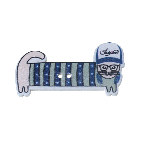 Imagen de Botón Dos Agujeros Costura Madera Animal Perro Tejonero Azul ,Raya 44mm x 22mm, 50 Unidades