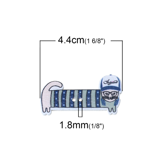Immagine di Legno Bottone da Cucire ScrapbookBottone Cane Blu Due Fori Striscia Disegno 44mm x 22mm, 50 Pz