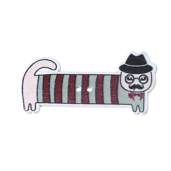 Picture of Natural Wood Sewing Buttons Scrapbooking Gentleman Dachshund Dog Animal Brown 2 Holes Stripe Pattern 44mm(1 6/8") x 21mm( 7/8"), 50 PCs