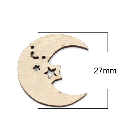 Image de Cabochons d'Embellissement en Bois Etoile Demi Lune Or 27mm x 24mm, 4 Pcs