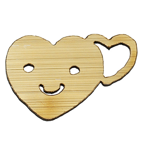 Picture of Wood Cabochons Scrapbooking Embellishments Findings Heart Golden Smile Hollow 25.0mm(1") x 16.0mm( 5/8") , 50 PCs
