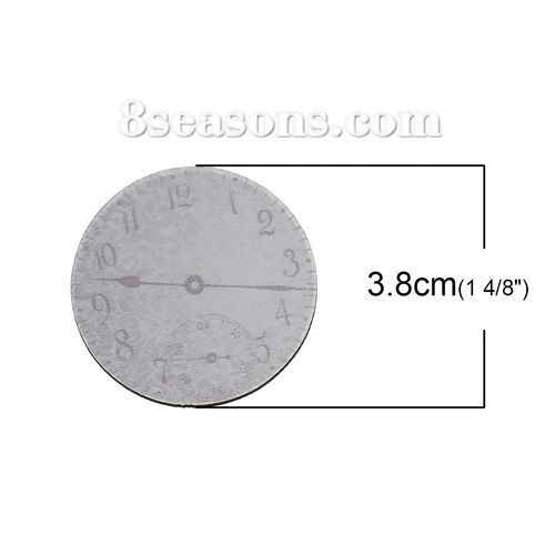 Picture of Natural Wood Cabochons Scrapbooking Embellishments Findings Round Gray Clock Pattern 3.8cm(1 4/8") Dia, 30 PCs