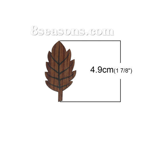 Picture of Natural Wood Cabochons Scrapbooking Embellishments Findings Leaf Brown 49.0mm(1 7/8") x 25.0mm(1") , 20 PCs