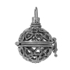 Picture of Copper Mexican Angel Caller Bola Harmony Ball Wish Box Pendants Round Gunmetal Heart Carved Hollow Can Open (Fits 18mm Beads) 36mm(1 3/8") x 28mm(1 1/8"), 2 PCs