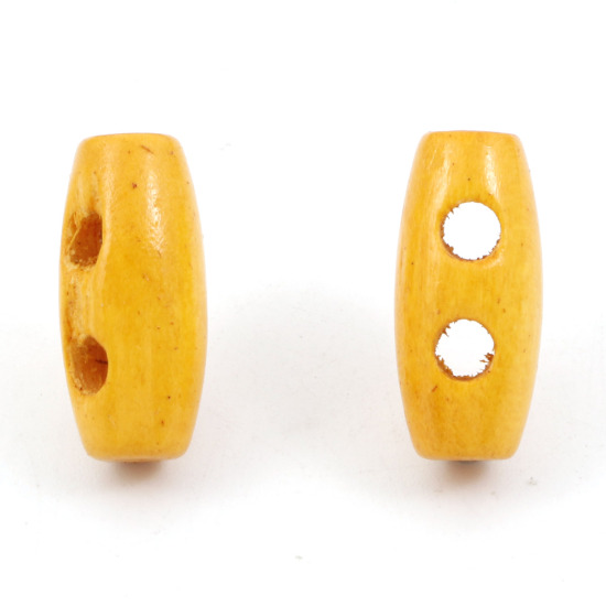 Picture of Wood Horn Buttons Scrapbooking 2 Holes Barrel Brown Yellow 15mm x 7mm, 100 PCs
