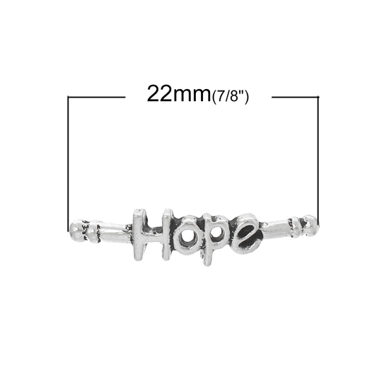 Picture of Zinc Metal Alloy Connectors Findings Curve Rectangle Antique Silver Color Message " Hope " Carved Hollow 22mm x 5mm, 6 PCs