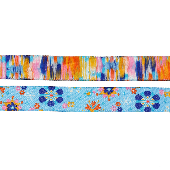 Image de Etiquette Imprimée Tissée en Polyester Multicolore Fleur Broderie 16mm, 2 Yards (Env. 0.92 M/Yard)