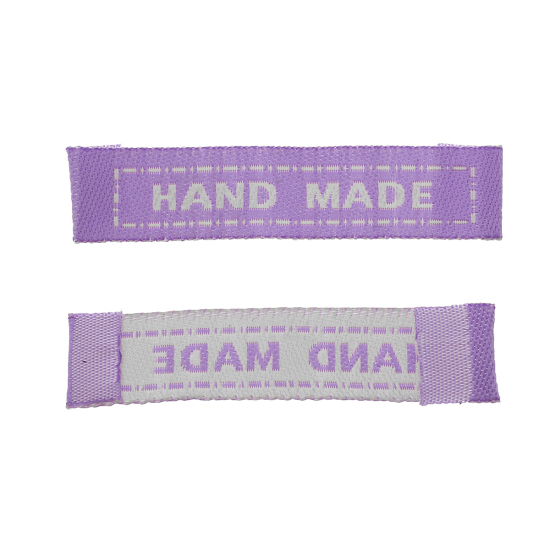 Picture of Terylene Woven Printed Labels DIY Scrapbooking Craft Rectangle Purple Message Pattern " Hand Made " 45.0mm(1 6/8") x 10.0mm( 3/8"), 100 PCs