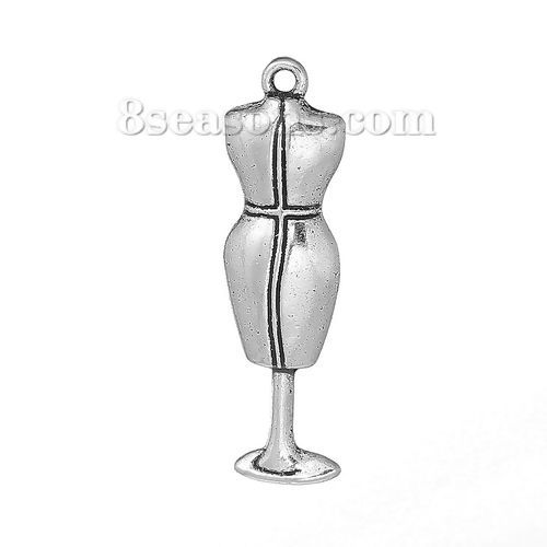 Image de Pendentifs en Alliage de Zinc 3D Vêtement Argent Vieilli 38mm x 11mm, 10 Pcs