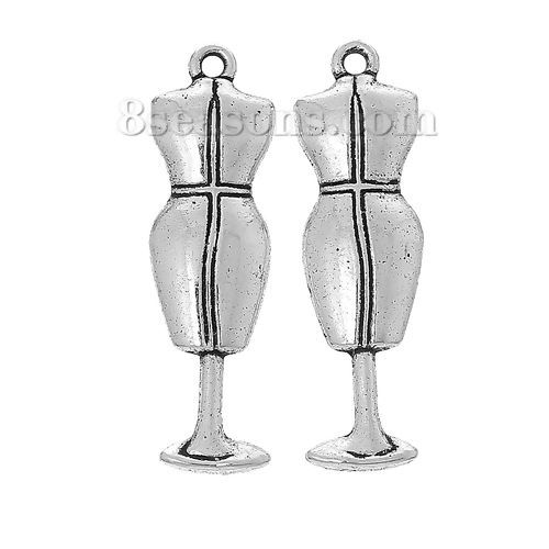 Image de Pendentifs en Alliage de Zinc 3D Vêtement Argent Vieilli 38mm x 11mm, 10 Pcs