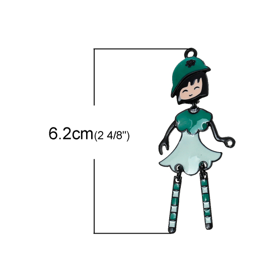 Picture of Zinc Based Alloy Doll Pendants Girl Black At Random Mixed Enamel 62mm(2 4/8") x 25mm(1"), 2 PCs