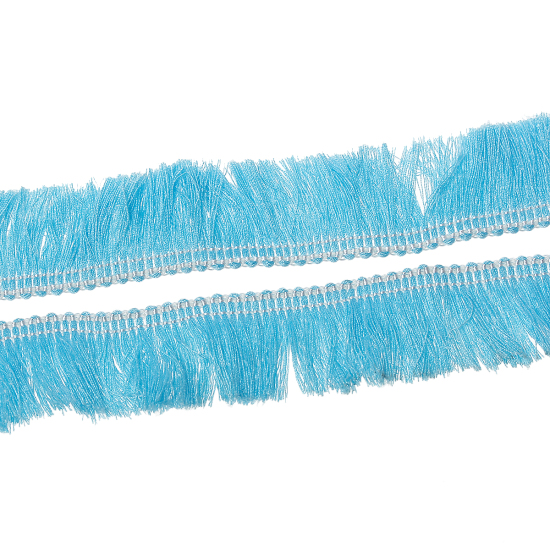 Picture of Cotton Fringe Tassel Trim Thin Blue 25mm(1") Wide, 5 M