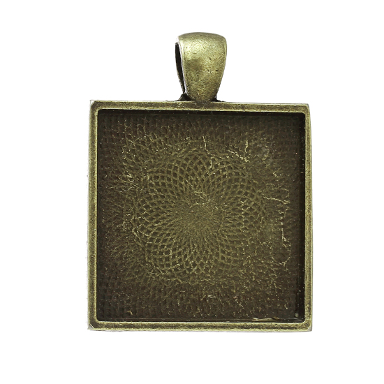 Picture of Zinc Based Alloy Cabochon Setting Pendants Square Antique Bronze (Fits 25mm x 25mm) 36mm x 28mm, 1 Piece