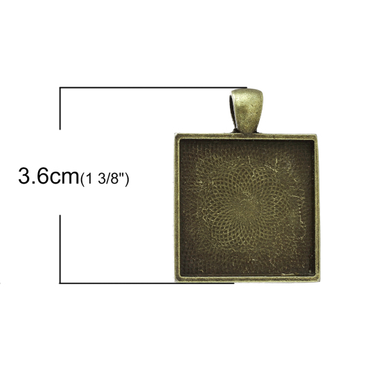 Picture of Zinc Based Alloy Cabochon Setting Pendants Square Antique Bronze (Fits 25mm x 25mm) 36mm x 28mm, 1 Piece