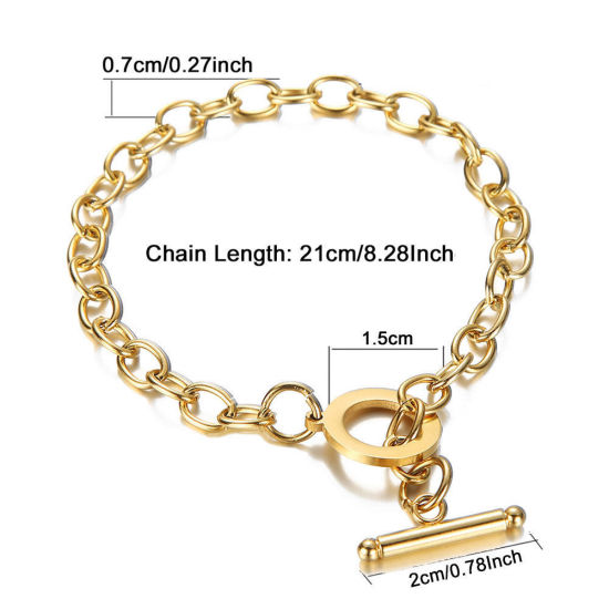 Imagen de 1 Piece Stainless Steel Simple Link Cable Chain Bracelets Gold Plated 21cm(8.3") long