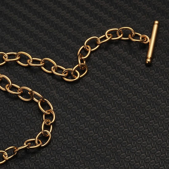 Imagen de 1 Piece Stainless Steel Simple Link Cable Chain Bracelets Gold Plated 21cm(8.3") long