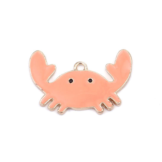 Picture of Zinc Based Alloy Ocean Jewelry Pendants Crab Animal Gold Plated Orange Enamel 30mm x 19mm, 10 PCs