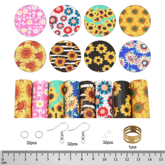 Bild von PU Material Zubehör Set für DIY Ohrringe Anhänger Bunt Sonnenblume 21cm x 16cm, 1 Set