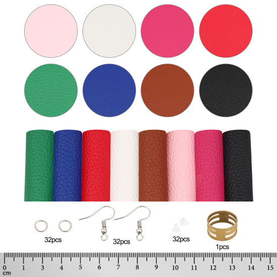 Bild von PU Material Zubehör Set für DIY Ohrringe Anhänger Bunt 21cm x 16cm, 1 Set