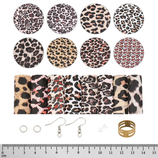 Bild von PU Material Zubehör Set für DIY Ohrringe Anhänger Bunt Leopard 21cm x 16cm, 1 Set
