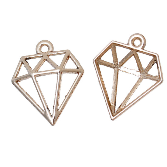 Image de Pendentifs en Alliage de Zinc Diamant Or Clair Creux 19mm x 16mm, 20 Pcs