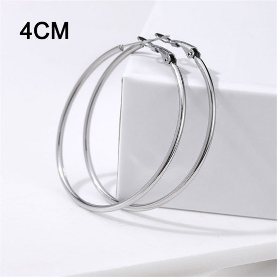 Image de Boucles d'Oreilles Créole Anneaux en Acier Inoxydable Argent Mat Annulaire 4cm Dia., 1 Paire