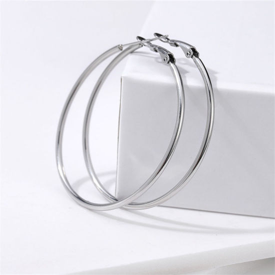 Image de Boucles d'Oreilles Créole Anneaux en Acier Inoxydable Argent Mat Annulaire 5cm Dia., 1 Paire