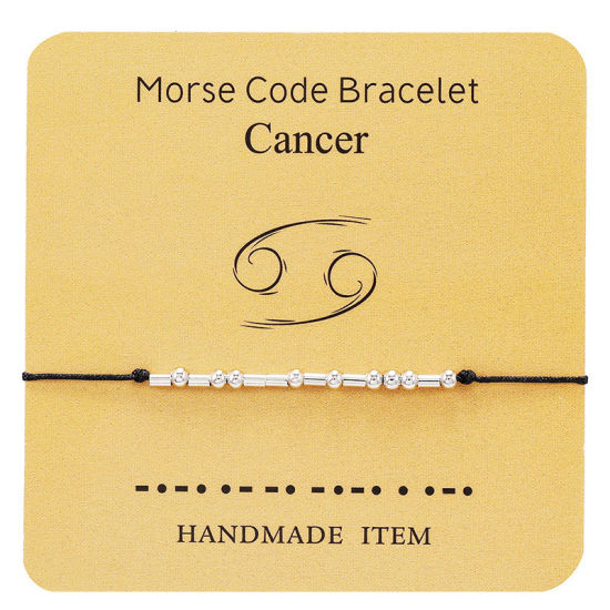 Picture of Brass Morse Code Braided Bracelets Silver Tone Black Cancer Sign Of Zodiac Constellations Adjustable 1 Piece                                                                                                                                                  