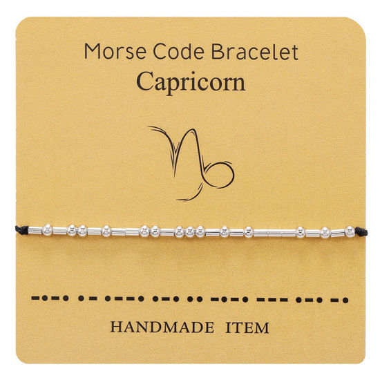 Picture of Brass Morse Code Braided Bracelets Silver Tone Black Capricornus Sign Of Zodiac Constellations Adjustable 1 Piece                                                                                                                                             