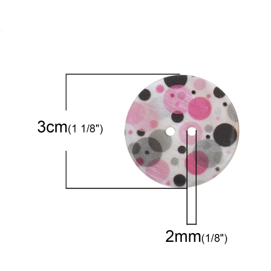Picture of Natural Shell Sewing Button Scrapbooking 2 Holes Round Multicolor Dot Pattern 3cm(1 1/8") Dia, 12 PCs