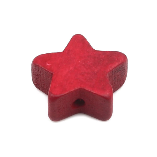 Bild von Holz Zwischenperlen Spacer Perlen Pentagramm Stern Rot ca. 15mm x 15mm, Loch: ca. 1.8mm, 20 Stück