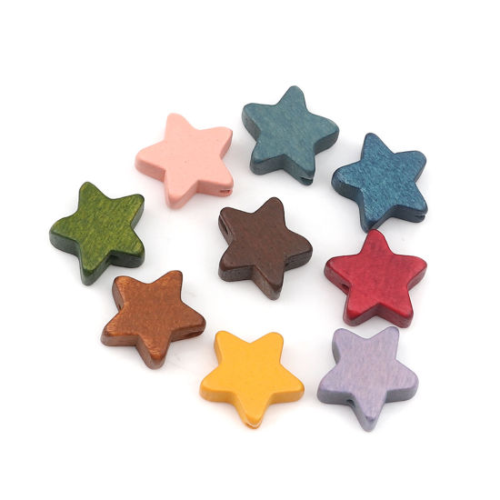 Picture of Wood Spacer Beads Pentagram Star Brown Yellow About 15mm x 15mm, Hole: Approx 1.8mm, 20 PCs
