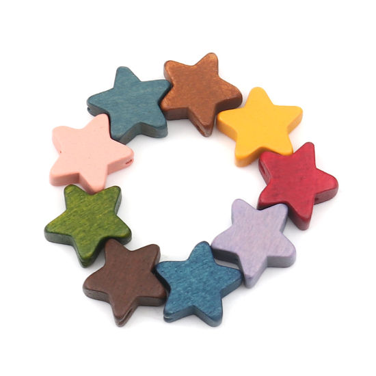 Picture of Wood Spacer Beads Pentagram Star Coffee About 15mm x 15mm, Hole: Approx 1.8mm, 20 PCs