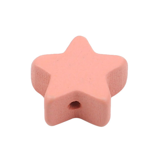 Picture of Wood Spacer Beads Pentagram Star Peach Pink About 15mm x 15mm, Hole: Approx 1.8mm, 20 PCs