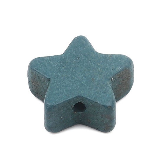 Picture of Wood Spacer Beads Pentagram Star Steel Gray About 15mm x 15mm, Hole: Approx 1.8mm, 20 PCs