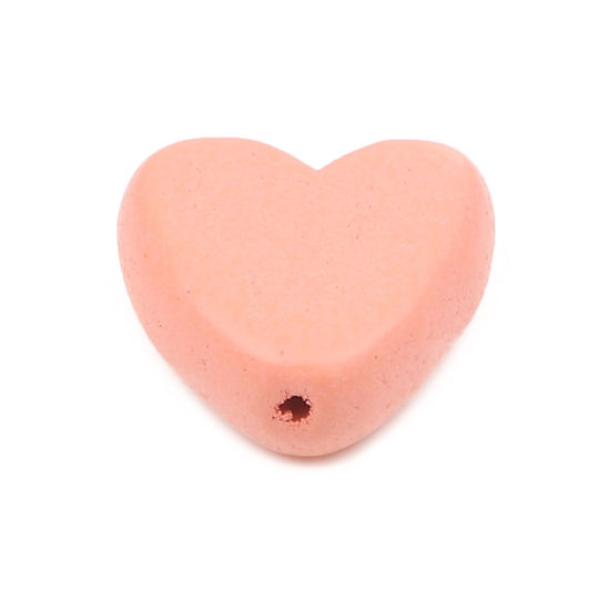 Immagine di Natural Wood Spacer Beads Heart Peach Pink About 15mm x 15mm, Hole: Approx 1.8mm, 20 PCs