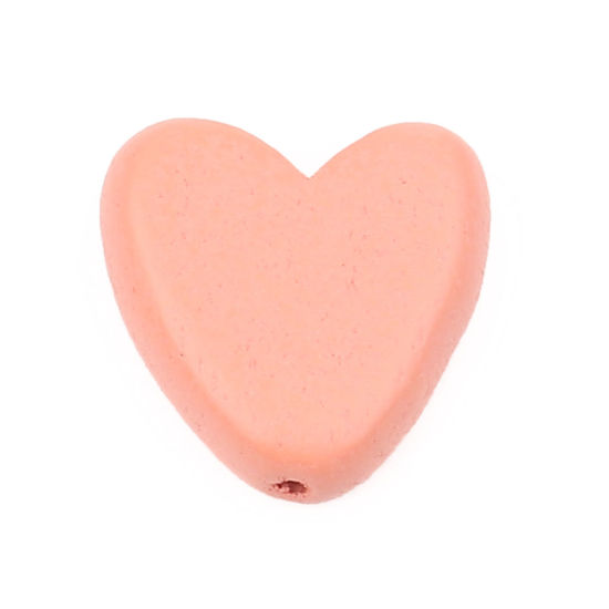 Immagine di Natural Wood Spacer Beads Heart Peach Pink About 15mm x 15mm, Hole: Approx 1.8mm, 20 PCs