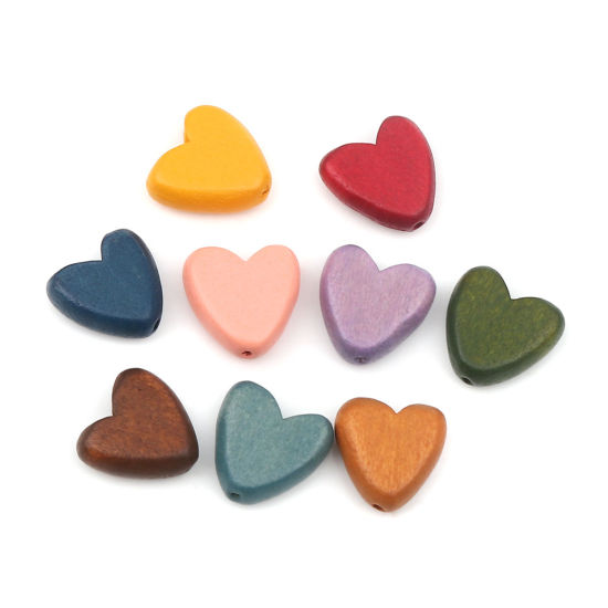 Immagine di Natural Wood Spacer Beads Heart Peach Pink About 15mm x 15mm, Hole: Approx 1.8mm, 20 PCs