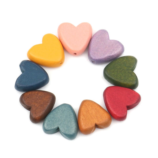 Immagine di Natural Wood Spacer Beads Heart Steel Gray About 15mm x 15mm, Hole: Approx 1.8mm, 20 PCs