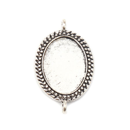 Zinc Based Alloy Cabochon Settings Connectors Findings Oval Antique Silver Color (Fits 24mmx18mm) 41mm x 25mm, 5 PCs