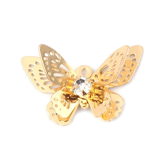 Image de Breloques Insecte en Laiton Papillon Doré Estampe en Filigrane à Strass Transparent 20mm x 13mm, 5 Pcs