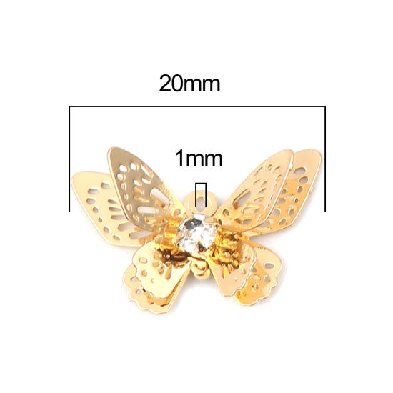 Image de Breloques Insecte en Laiton Papillon Doré Estampe en Filigrane à Strass Transparent 20mm x 13mm, 5 Pcs