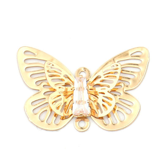 Изображение Brass Insect Charms Gold Plated Butterfly Animal Filigree Stamping Clear Rhinestone 24mm x 15mm, 5 PCs                                                                                                                                                        