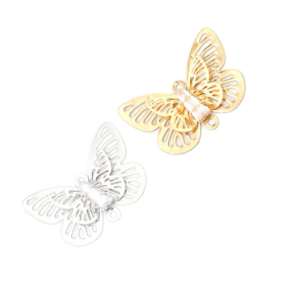 Изображение Brass Insect Charms Gold Plated Butterfly Animal Filigree Stamping Clear Rhinestone 24mm x 15mm, 5 PCs                                                                                                                                                        